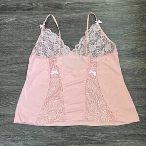 IN'VOLAND Pink Lace-Trim Bows Lingerie Camisole/Slip Top Size 22 W